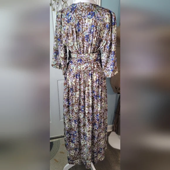 & Other Stories Relaxed Wrap Maxi Dress Womens 6 Brown & Multi Floral Silk Blend - Picture 4 of 16
